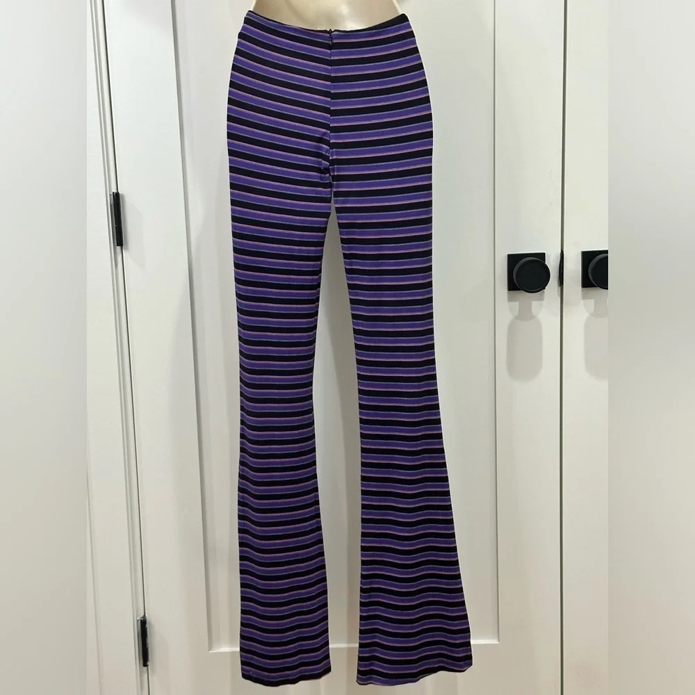 I AM GIA Carrie Cutout Flared Pants Striped Purple Size XS Party Emo Rock Rave - Picture 3 of 9